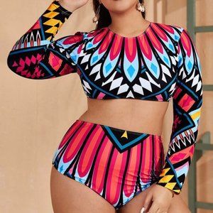 Aztec Print High Waisted Bikini Swimsuit 1XL (new)